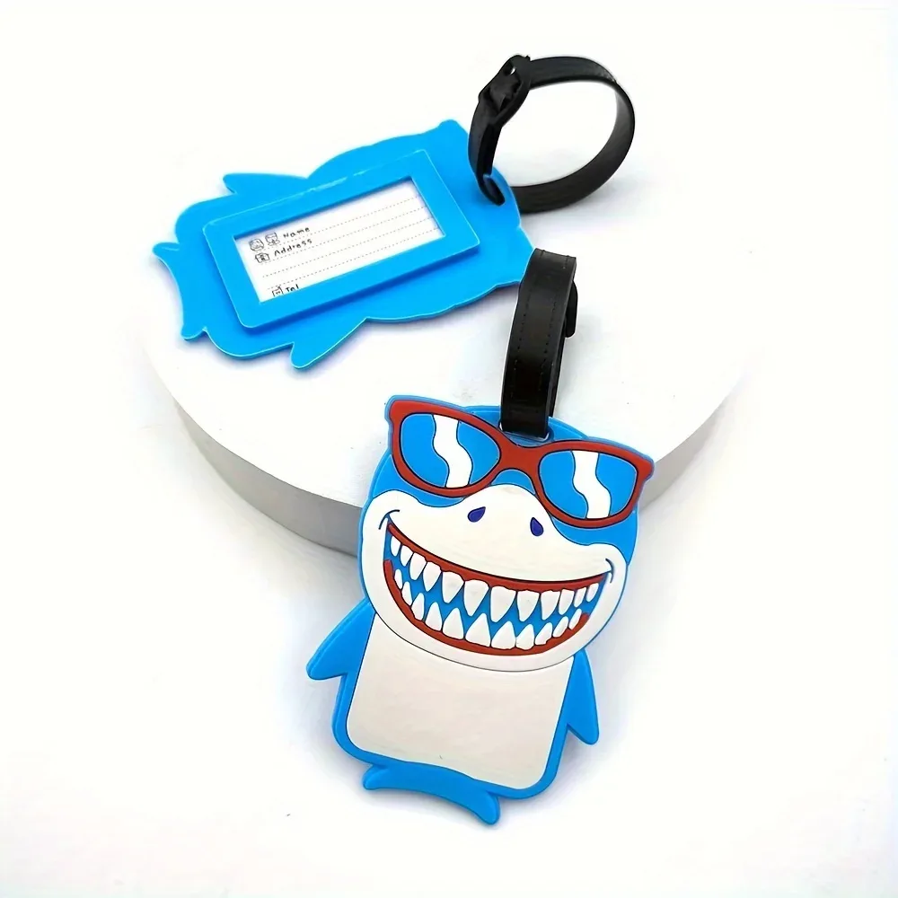 étiquette de bagage en forme de requin de dessin animé mignon, étiquette de sac à dos scolaire, étiquette anti-perte pour aéroport, accessoires de voyage