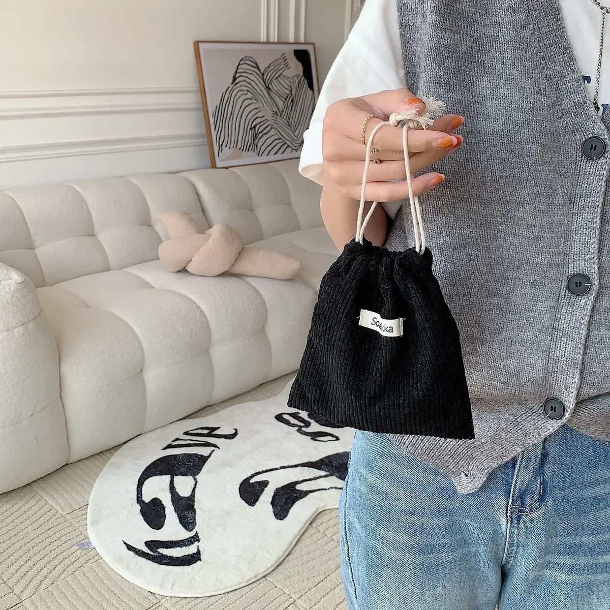 sac à cosmétiques à cordon de couleur unie, 1 pièce, pochette de voyage pour cosmétiques, rouge à lèvres, bonbons, sac d'emballage cadeau de noël, sac de rangement