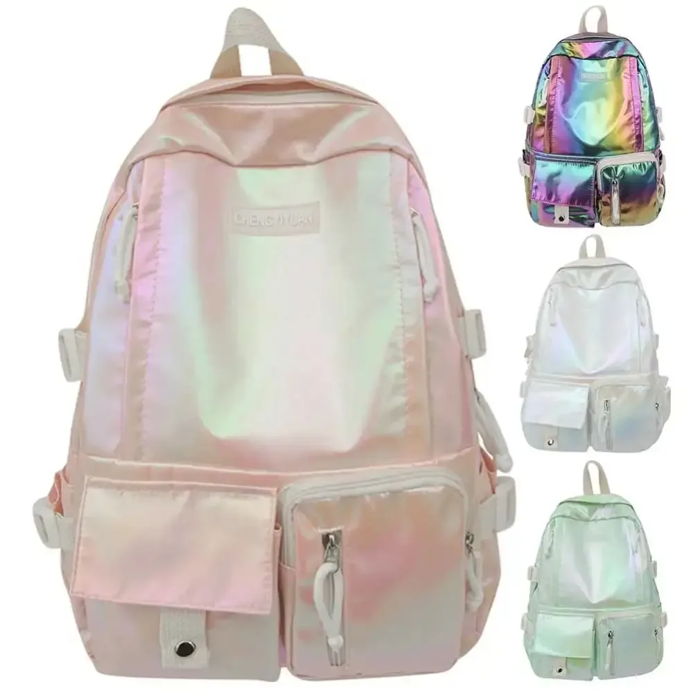 sac à dos laser créatif multi-poches, grande capacité, sac à main, sac d'école pour étudiants, sac de voyage de style coréen, sac à bandoulière, sac d'extérieur