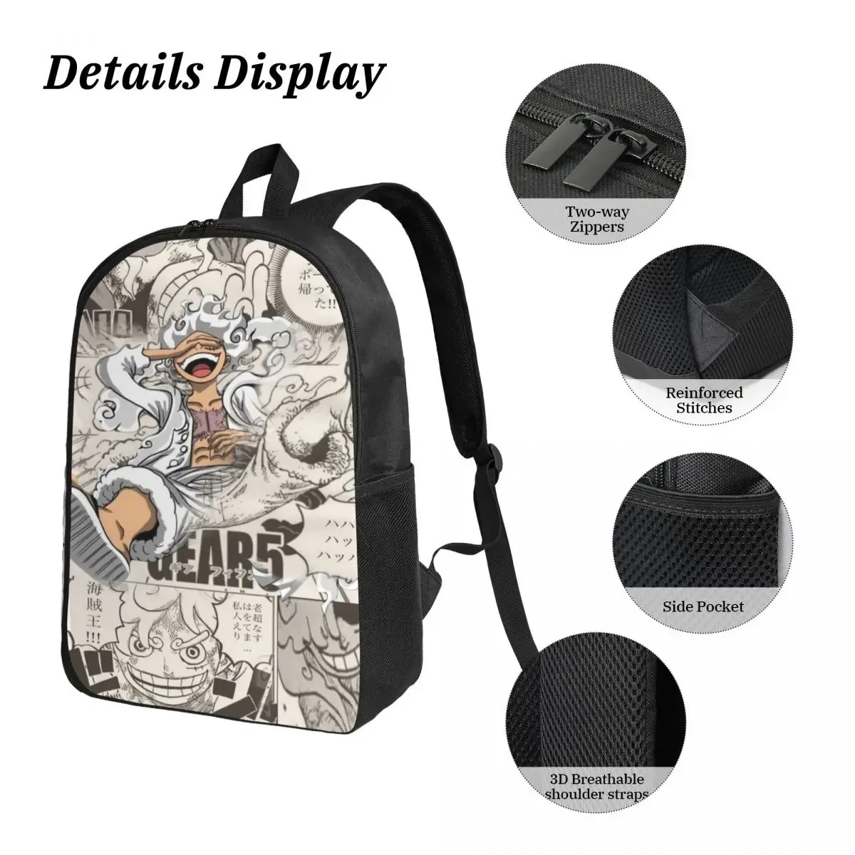 ensemble de 3 sacs à dos luffy one piece pour enfants, avec trousse à crayons, sac à livres et boîte à lunch pour les élèves.
