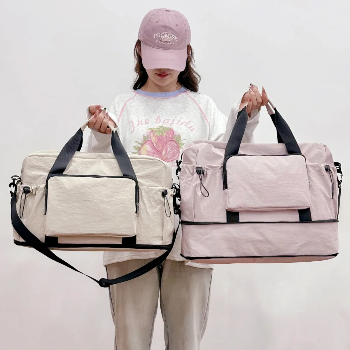 sac de voyage de grande capacité pour les courts voyages, sac de rangement pour bagages, sac de sport léger et portable pour femmes, extensible et peut être fixé à une valise trolley