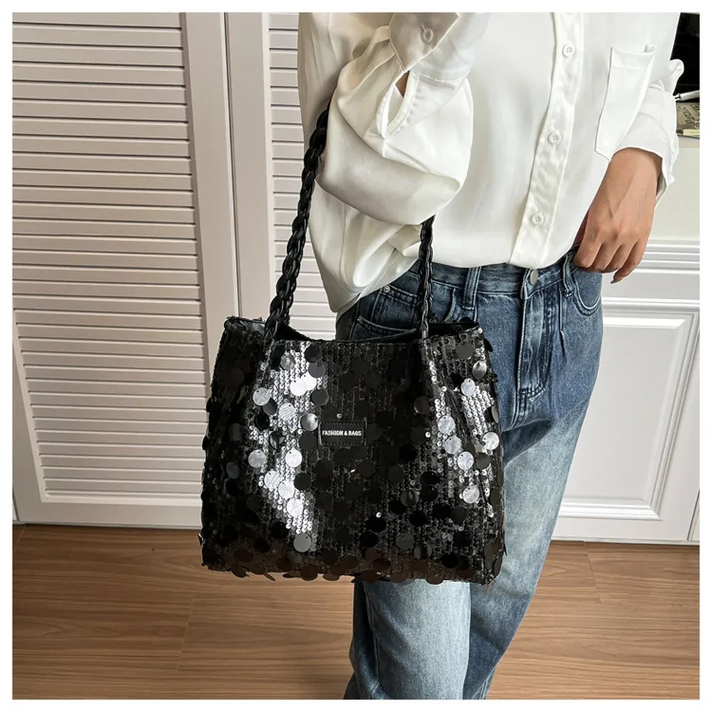 nouveau sac fourre-tout scintillant à paillettes pour femme, sac à bandoulière, sac à main pailleté grande capacité, pochette tendance pour soirées et sorties féminines