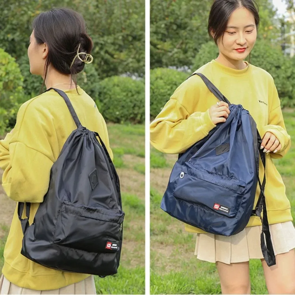 sac à dos tendance en nylon avec cordon de serrage, 5 couleurs, sac à dos polyvalent, grande capacité, sac d'ordinateur lavable pour femmes et hommes