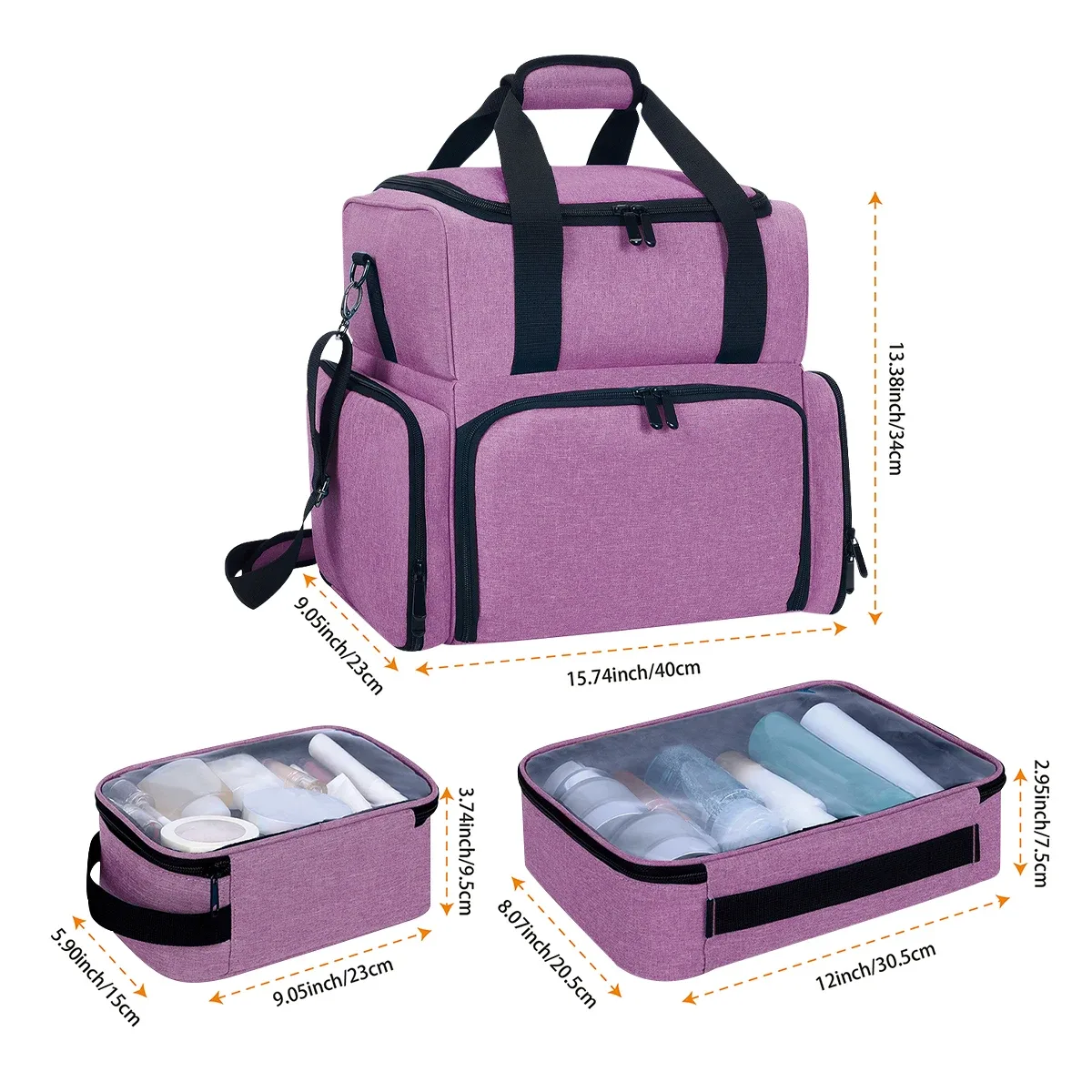 uozl trousse de maquillage double couche de grande capacité avec 3 pochettes amovibles et 2 compartiments amovibles avec bandoulière réglable