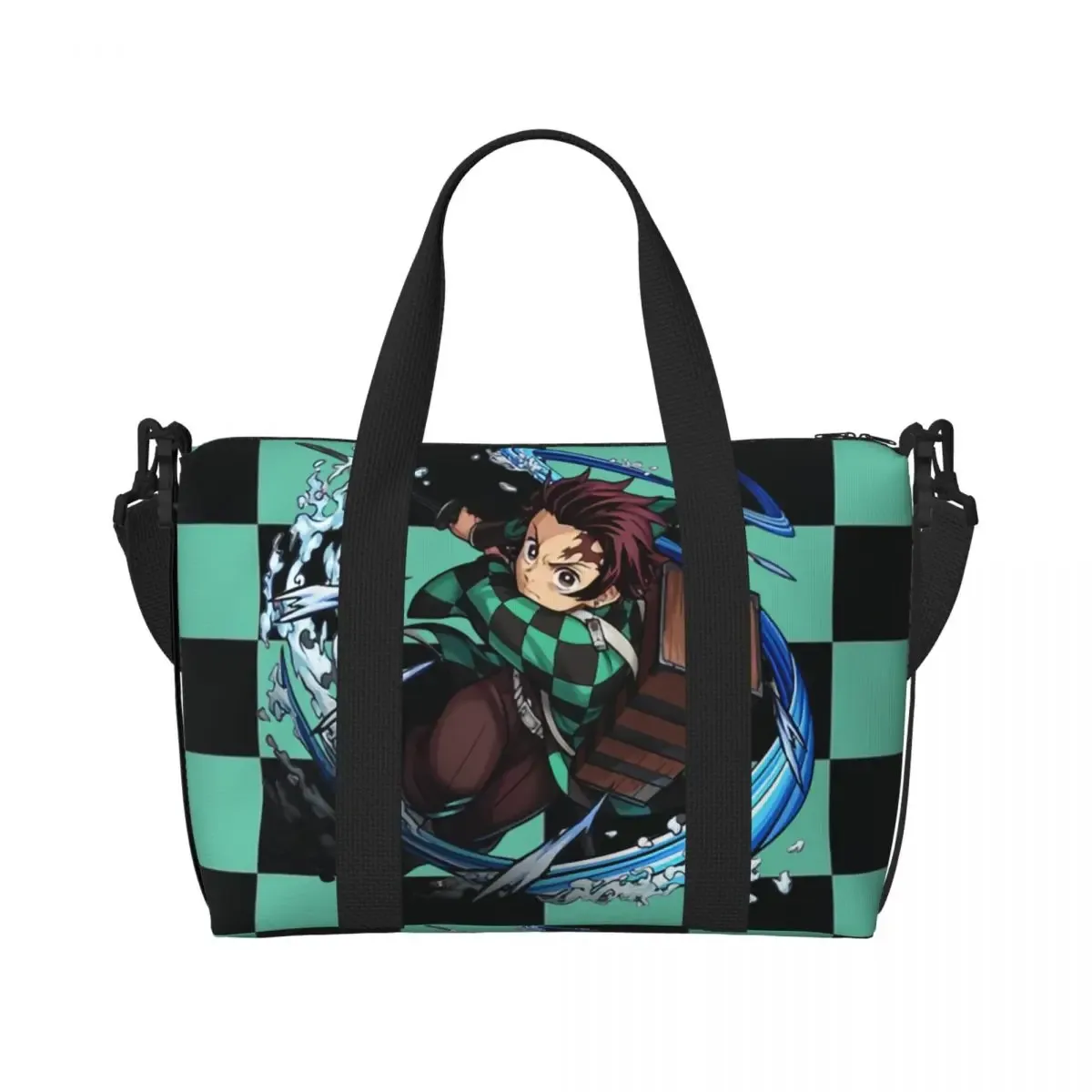 sac fourre-tout de plage personnalisé demons slayers anime manga pour femmes, tanjiro kamado nezuko, grand compartiment, sacs de voyage de plage de gym