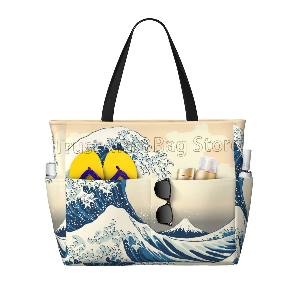 sac de voyage de plage de grande capacité, vagues de mer japonaises, fourre-tout pliable pour femmes, sacs de piscine pour voyage, vacances, salle de sport, natation