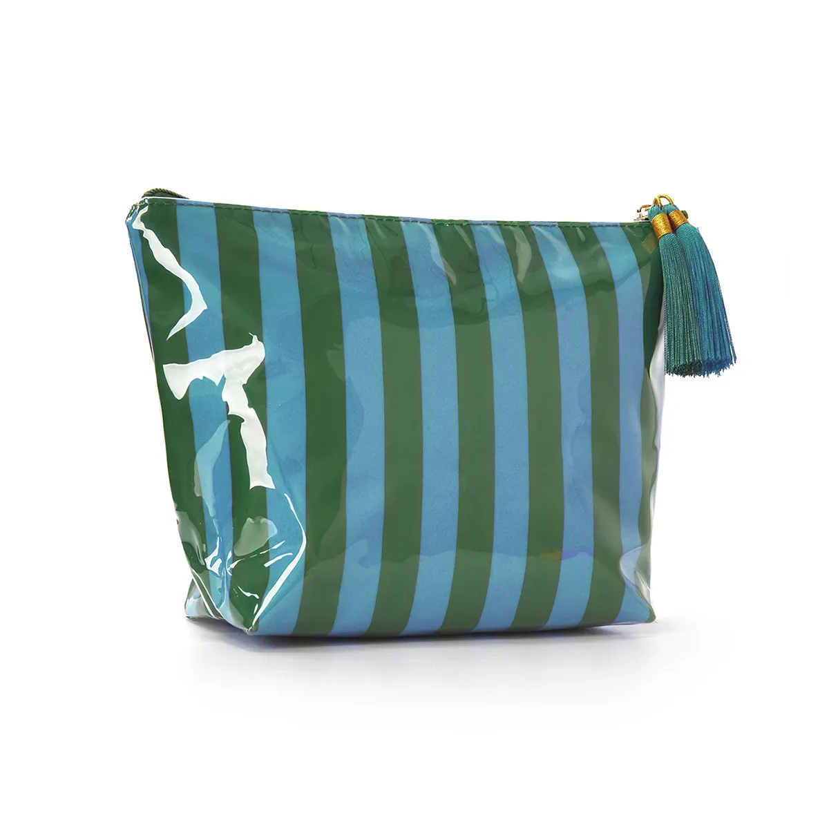 grande trousse de maquillage mignonne à grande capacité avec fermeture éclair - grande trousse de toilette de voyage rayée pour femmes, sac de rangement pour cosmétiques et articles de toilette