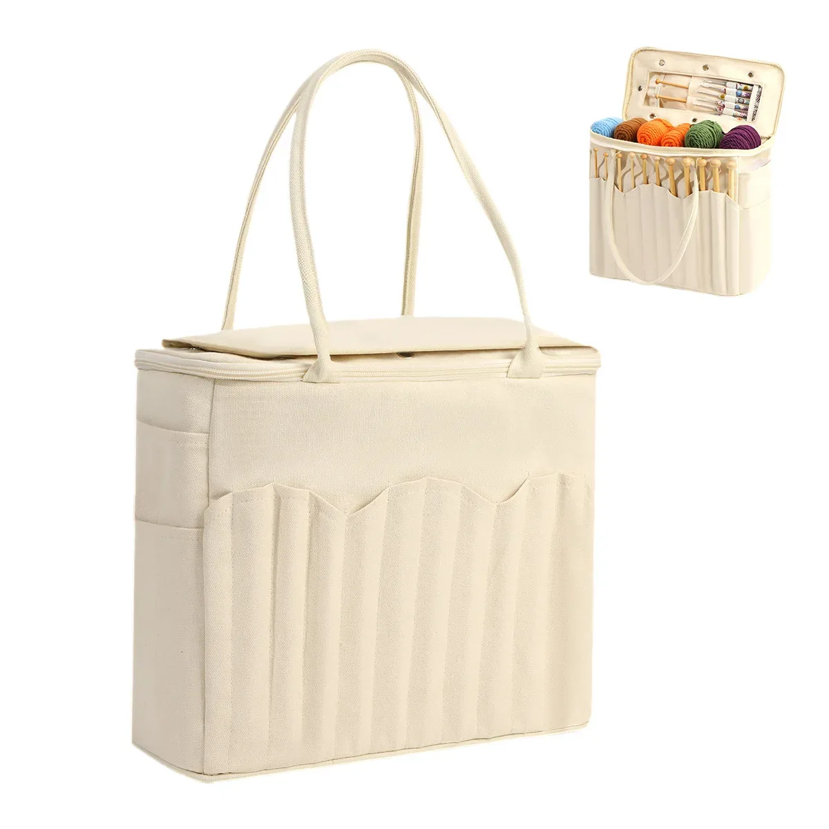sac de rangement portable en toile pour outils de crochet, grande capacité, pour accessoires de crochet, organisateur moderne et polyvalent, indispensable pour les voyages