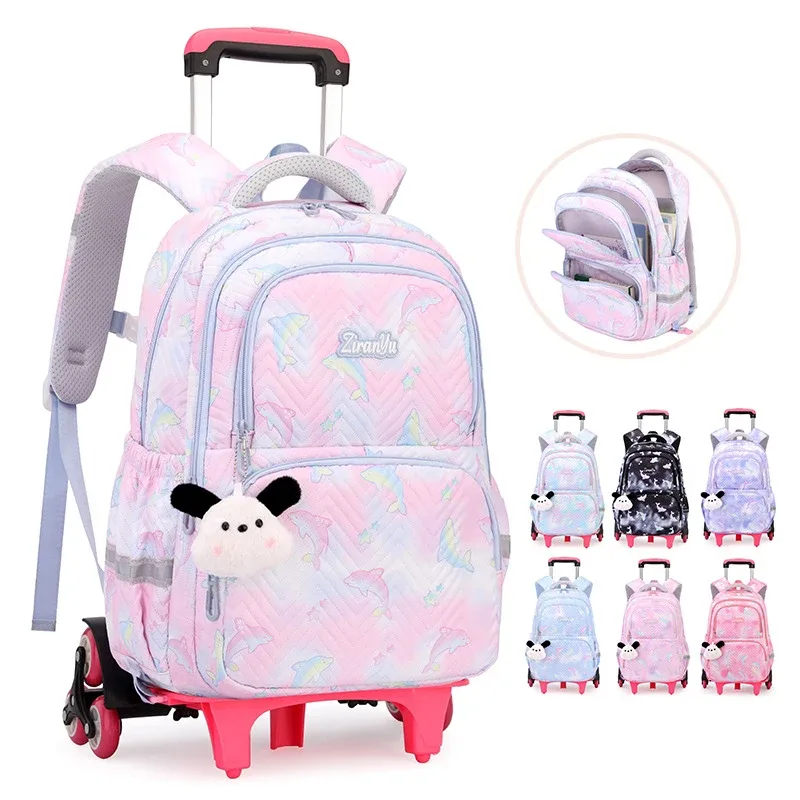 Sac à dos scolaire à roulettes pour enfants, sacs d'écoliers pour filles, sac à roulettes mignon, cartable à roulettes pour enfants