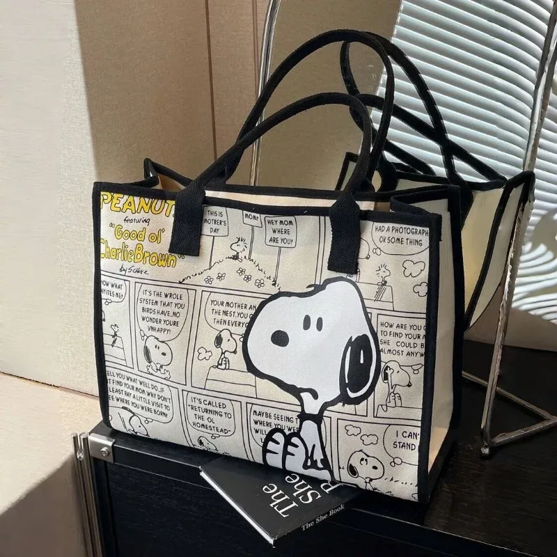 sac à bandoulière snoopy grande capacité pour femme, sac en toile polyvalent, sac fourre-tout pour étudiant, sac à main pour les sorties