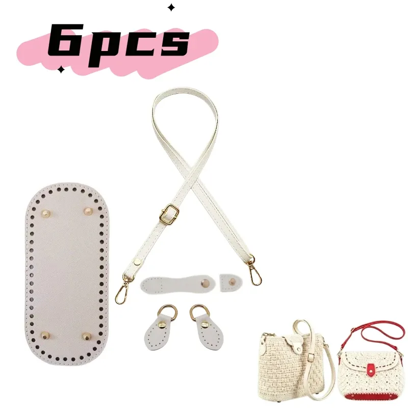 lot de 6 pièces : base de sac en cuir pu ovale avec sangle de poignée tressée, incluant boucle de bandoulière remplaçable et coussinet de fond de sac en crochet, idéal pour sacs à bandoulière, sacs à main et projets diy faits main.