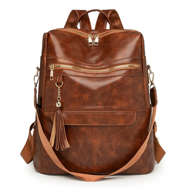 mode gland décoration femmes sac à dos célèbre marque rétro en cuir pu voyage sac à dos dames grande capacité sac à bandoulière
