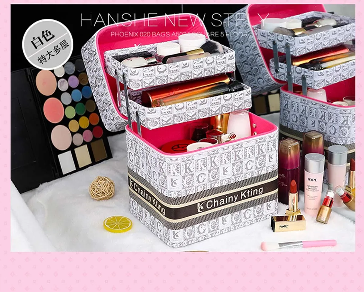 trousse de maquillage rétro à la mode, nouvelle trousse de maquillage multicouche de grande capacité, boîte de rangement de cosmétiques portable de voyage, cinq modèles