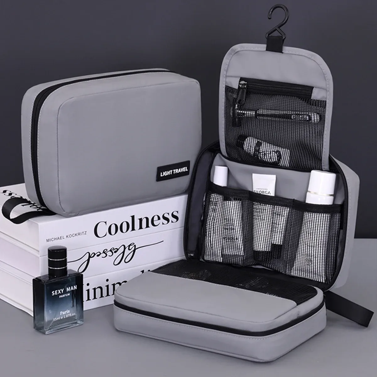 Trousse de toilette pliable pour hommes, voyage d'affaires, plusieurs poches, étuis de maquillage cosmétiques, organisateur de rangement suspendu, sac de lavage