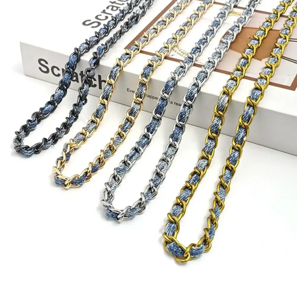 120cm sac breloques chaîne métal aluminium sac chaîne tressé denim sac à bandoulière sangle de remplacement épaule sac à main bricolage sangles ﻿