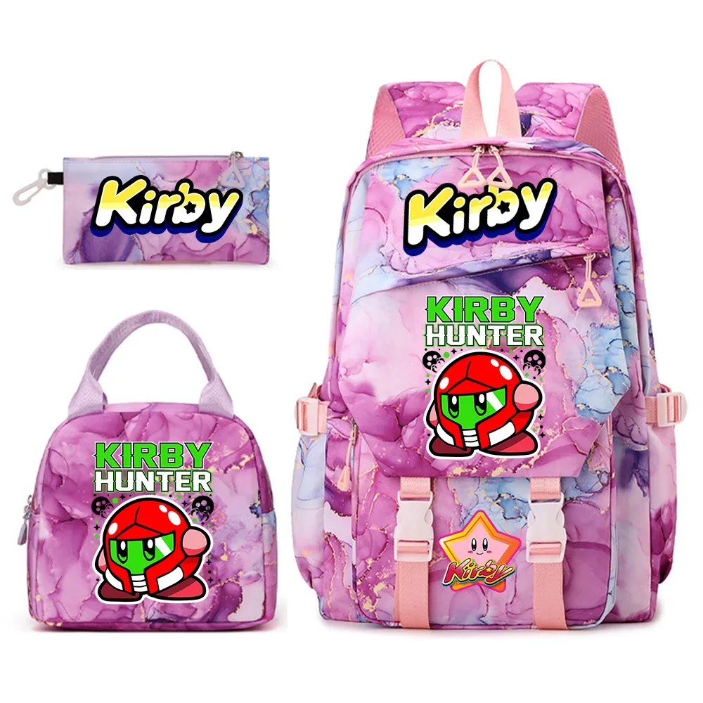 ensemble de sacs à dos pour étudiantes avec imprimé kirby, sac à déjeuner et trousse à crayons, sac à dos scolaire léger