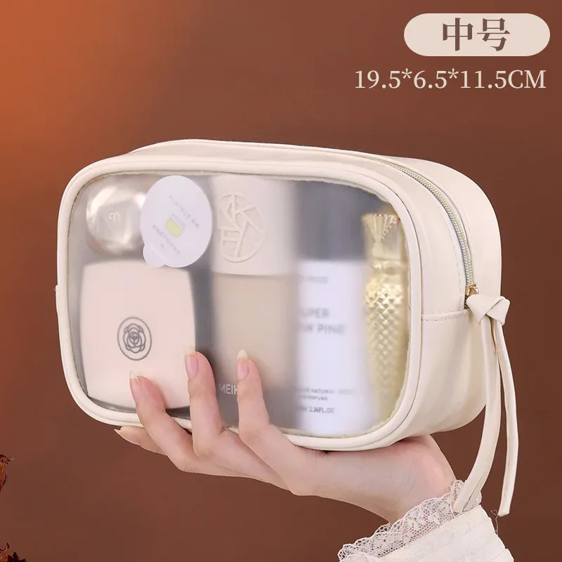 ensemble de trousses de maquillage semi-transparentes de luxe, 3 pièces, grande capacité, organiseur de cosmétiques de voyage, pochette de rangement portable pour femmes