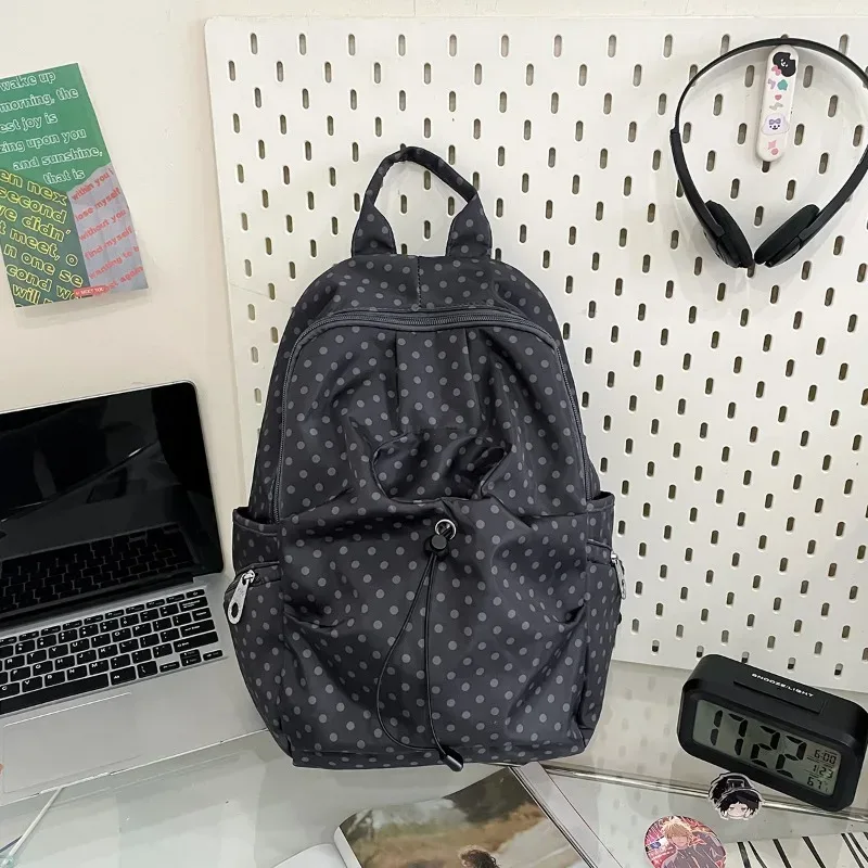 sac à dos coréen à pois pour femme, style preppy, polyvalent, léger en nylon, idéal pour étudiants, voyages et usage quotidien