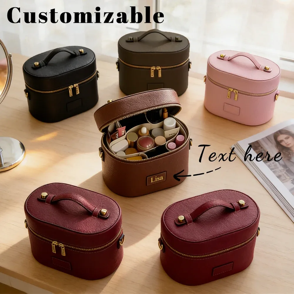 Pochette cosmétique en cuir PU personnalisable : simple, portable, bandoulière, à main, grande capacité pour les voyages