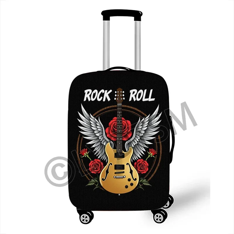 couverture de bagage avec notes musicales, couverture de valise graphique pour guitare rock, piano, tambour, boîtier de chariot élastique, housse de protection pour voyage