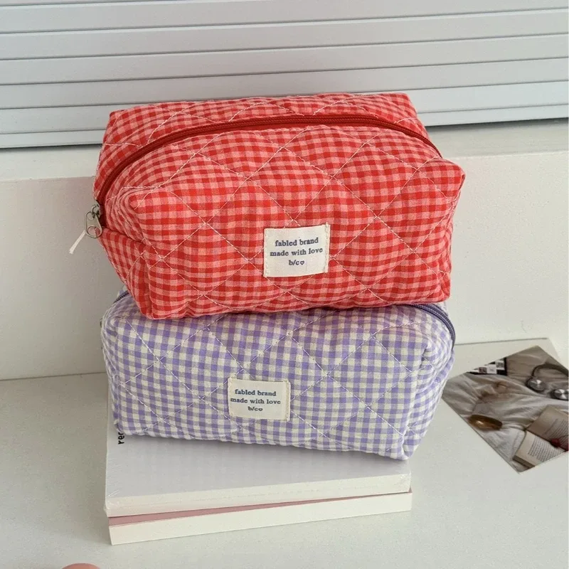 trousse de maquillage mignonne pour femmes, sac cosmétique portable de voyage, petite trousse de toilette à fermeture éclair à motif écossais, pochette de lavage, sacs de rangement