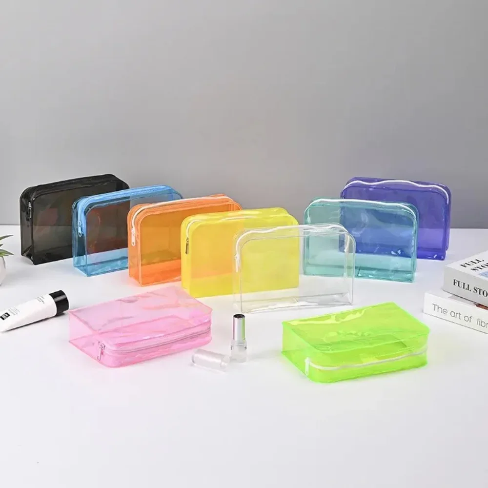 sac à cosmétiques transparent coloré, trousse de maquillage pour femmes, sac de lavage en gelée de pvc, grande capacité, organisateur de cosmétiques de voyage, pochette de maquillage