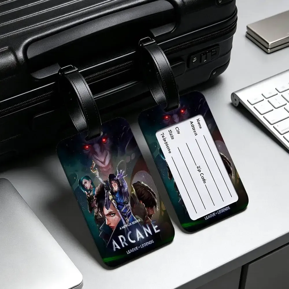 étiquette de bagage en pvc anime a-arcane avec carte d'information, étiquette anti-perte pour valise, sac à dos, accessoire de voyage