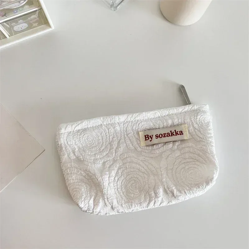 trousse de maquillage imprimée de fleurs 3d pour femmes, petit sac cosmétique, pinceaux de maquillage, rouge à lèvres, trousse de rangement mignonne, style coréen