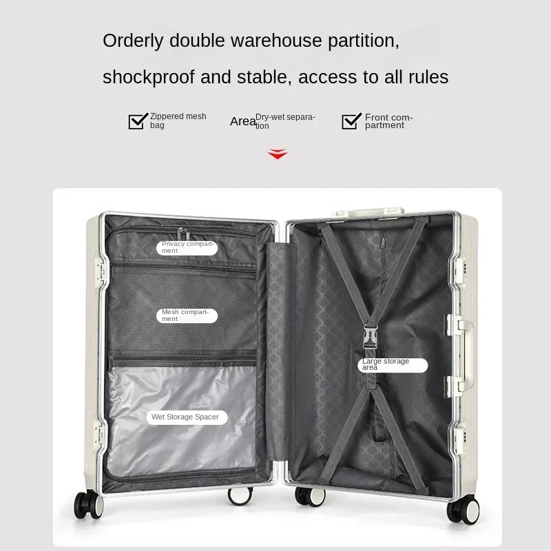 valise à ouverture frontale pour cabine, boîtier de chariot, cadre en aluminium de 20/24/26/28 pouces, bagages de grande capacité, chargement usb, serrure tsa, nouvelle collection
