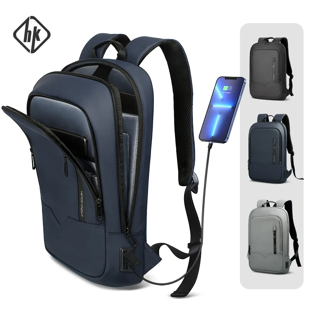 hcankcan-sac à dos mince pour homme, sacoche pour ordinateur portable 14 pouces, business, multifonctionnel, étanche, école, unisexe, décontracté, voyage, noir