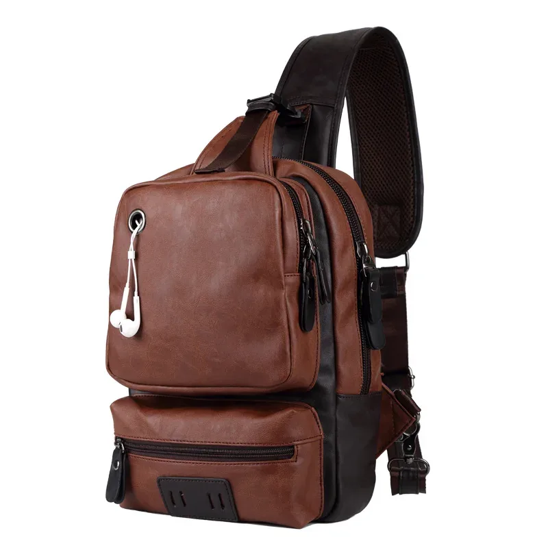 sac à dos de poitrine en cuir pu pour hommes, sacs de messager pour hommes, sac à dos vintage, sacs à bandoulière décontractés, petit sac à bandoulière, mode unique initié