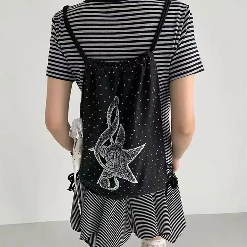 sac à cordon à pois avec motif de notes de musique, sac à dos de sport décontracté, sac de rangement pour ballon de basket de grande capacité pour les voyages scolaires