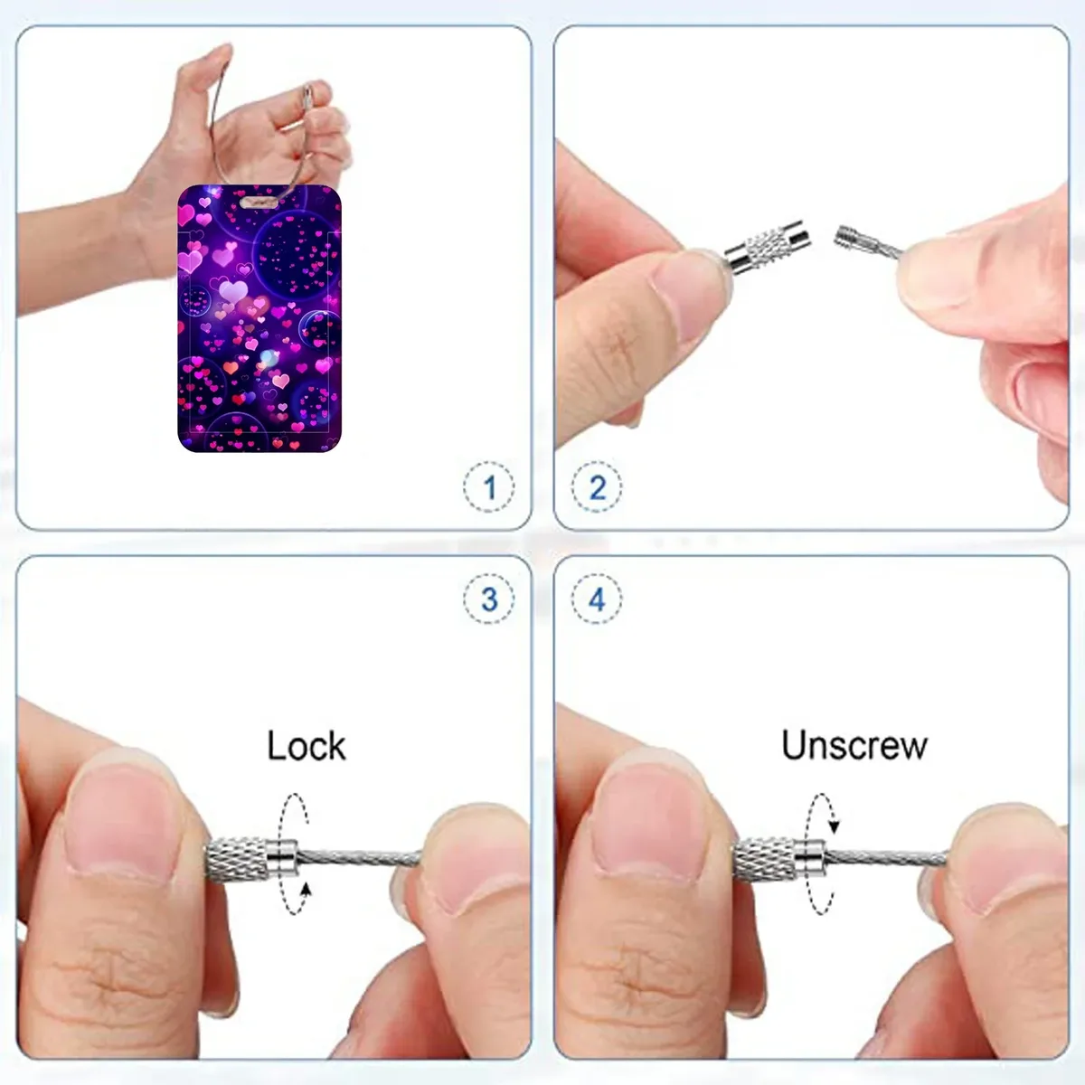 étiquettes de bagage colorées avec dessins de cœurs, porte-adresses et noms pour valises, accessoires de voyage