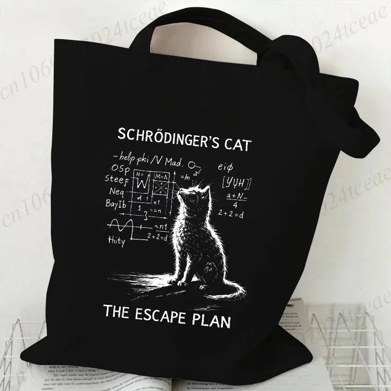 sac fourre-tout en toile imprimé chat physique amusant, sac à main réutilisable chat mathématique humour scientifique, sacs à bandoulière décontractés pour le shopping