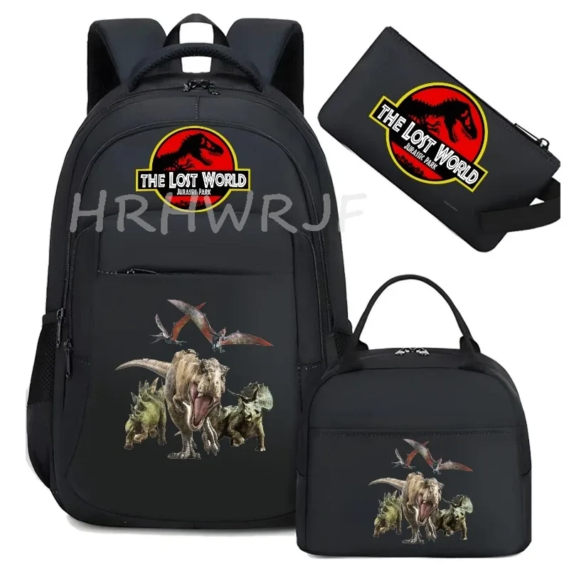 sac à dos jurassic world park, sac à dos de voyage camouflage dinosaure avec sacs à lunch, sacs d'école pour ordinateur portable pour femmes et hommes, 3 pièces