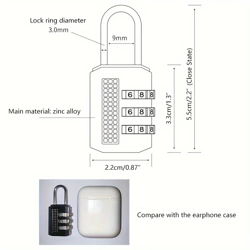 petit cadenas polyvalent avec mot de passe, pour sac à dos d'extérieur, verrouillage de sécurité, portable et léger, en alliage
