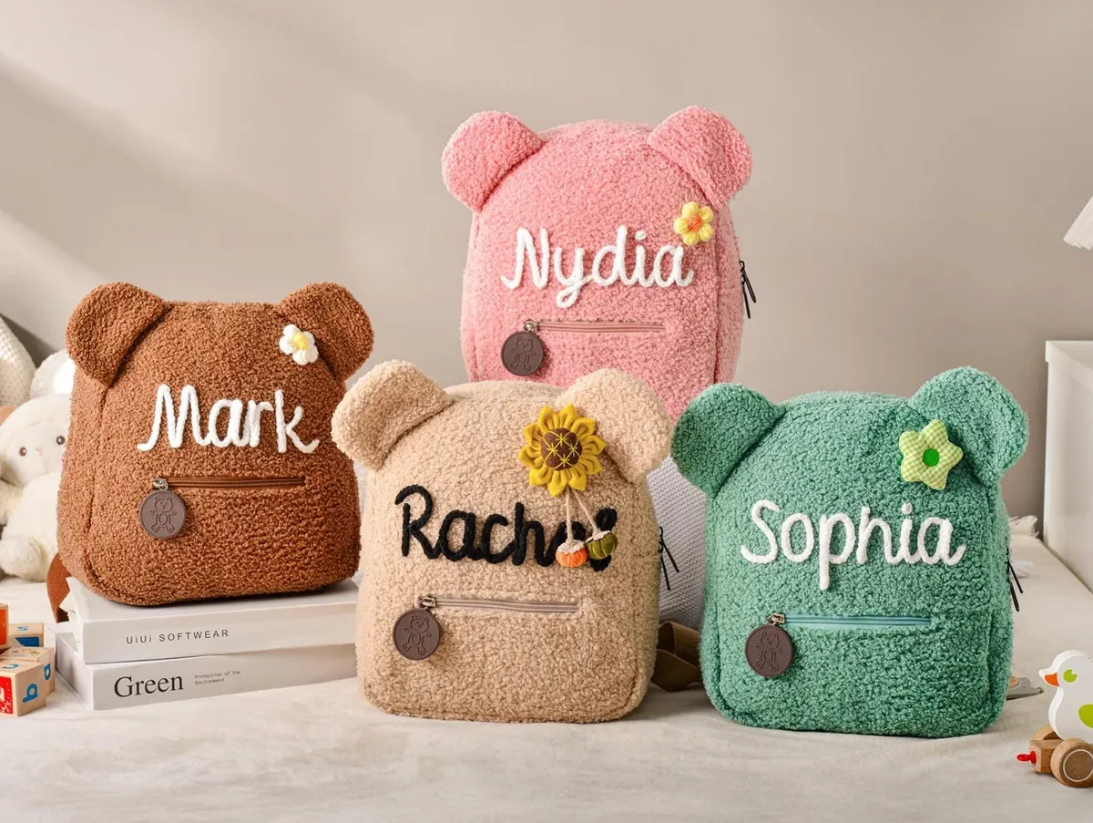 Sac à dos ours en peluche personnalisé pour enfants, sac à dos ours en peluche pelucheux personnalisé, cadeaux du premier jour de l'école, sac à dos pour tout-petits, cadeau pour enfants