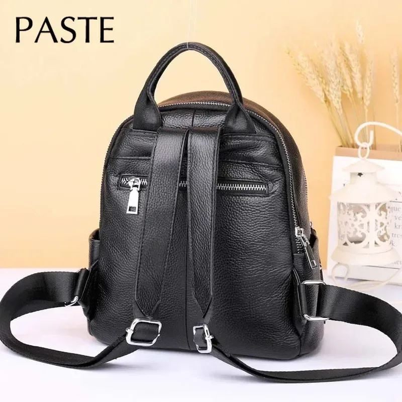 sac à dos en cuir véritable pour femme, sac de voyage décontracté pour femme, petit sac à dos de plage, cartable pour étudiants, haute qualité, noir, 03, 100%
