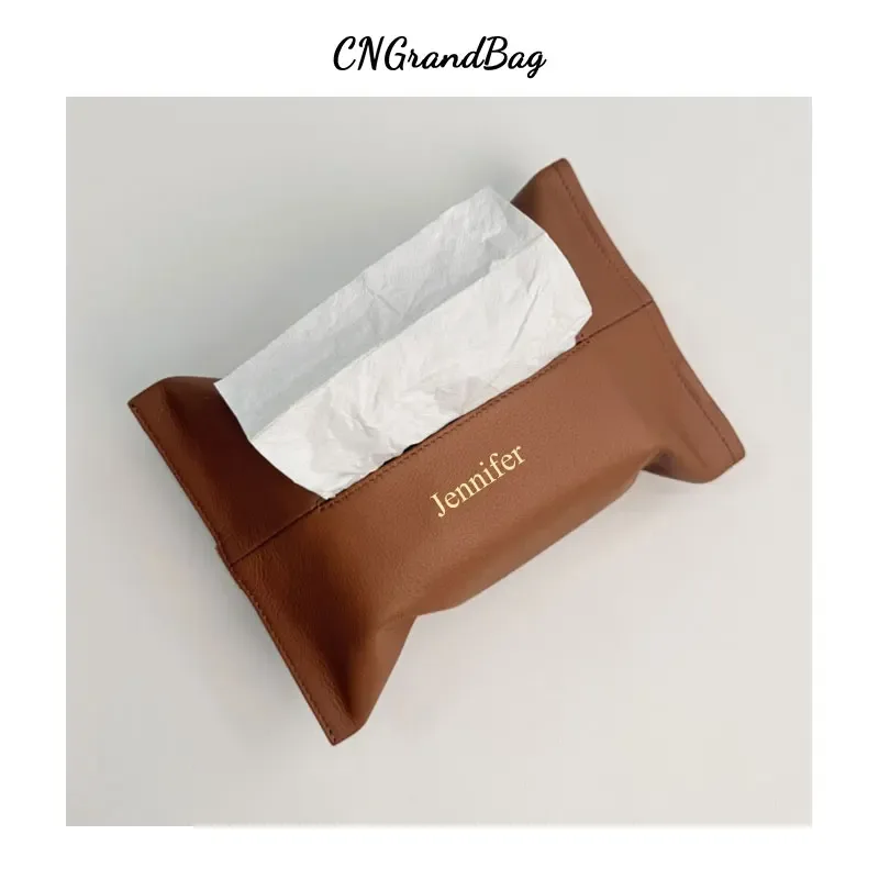 Boîte à mouchoirs en cuir personnalisable avec lettres, en cuir de vachette pleine fleur, rangement coulissant pour mouchoirs, organisateur de voiture, fixation sur ceinture de sécurité
