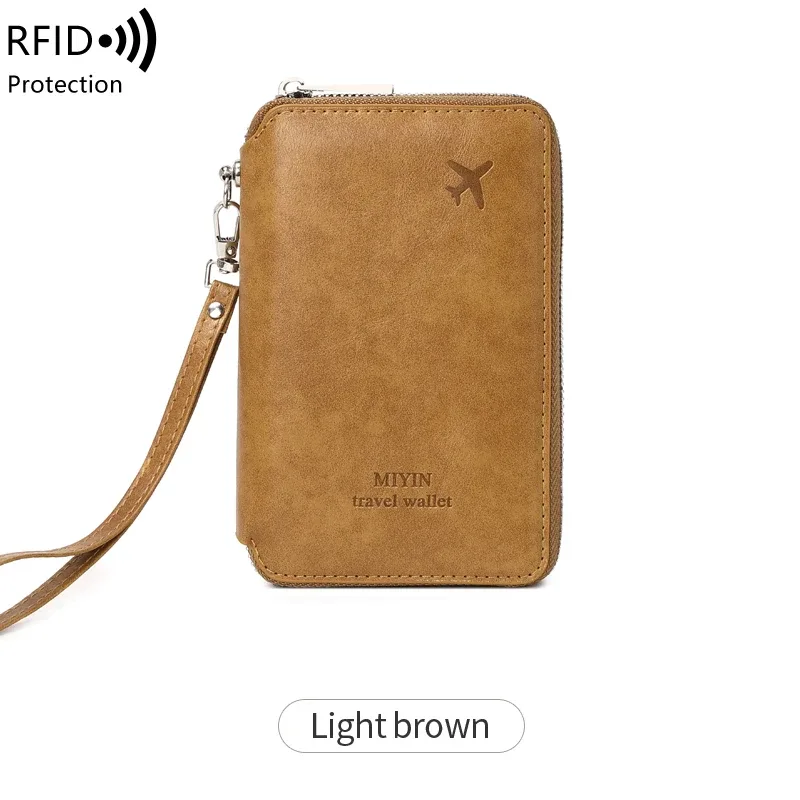 portefeuille de voyage antivol rfid avec fermeture éclair, style rétro, pour hommes et femmes, sacs de passeport multifonctionnels simples, clip de passeport