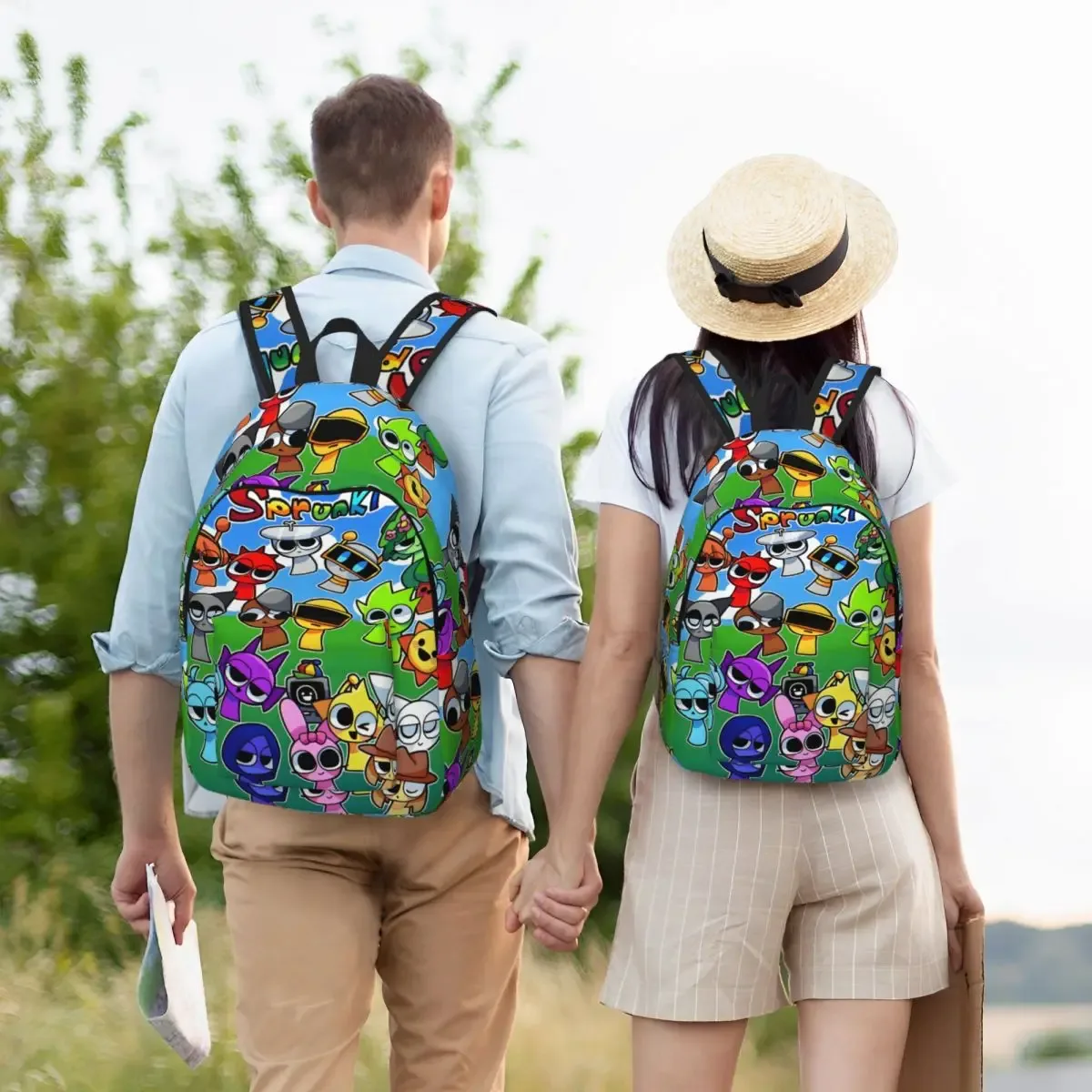 dessin animé personnalisé sprunki toile sac à dos femmes hommes sac à dos décontracté pour les sacs d'université d'école