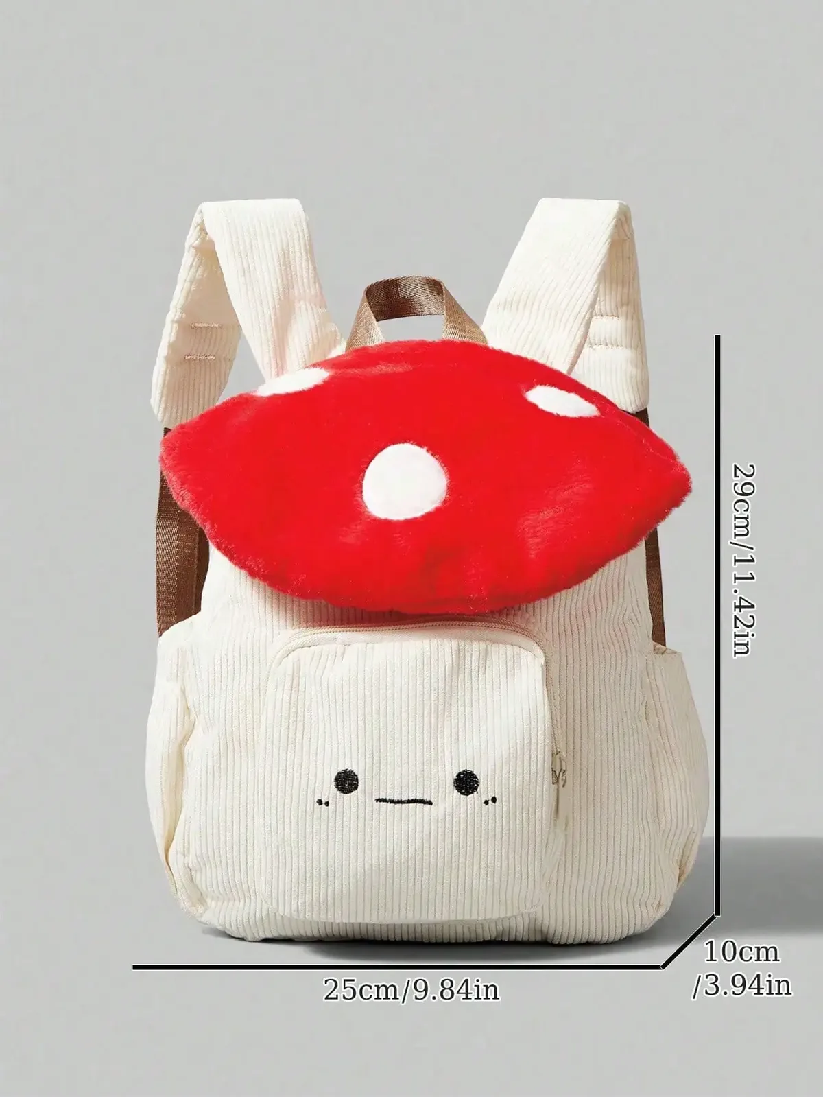 sac à dos en velours côtelé mignon et tendance, motif champignon et pois brodés, design color-block, idéal pour le campus
