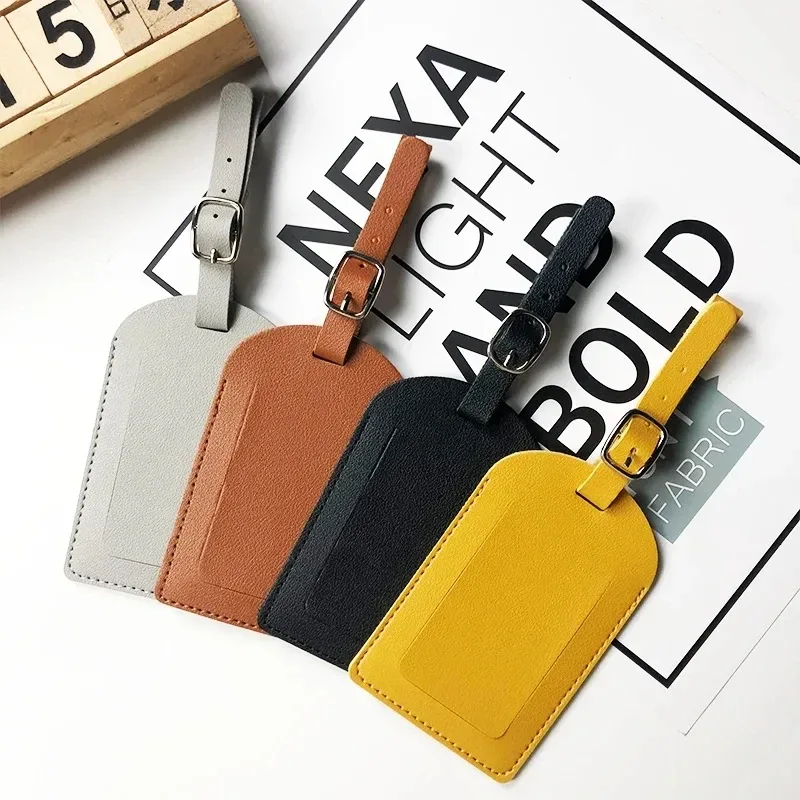 étiquette de bagage en cuir pu pour hommes et femmes, mignonne, porte-adresse et nom, accessoires de voyage
