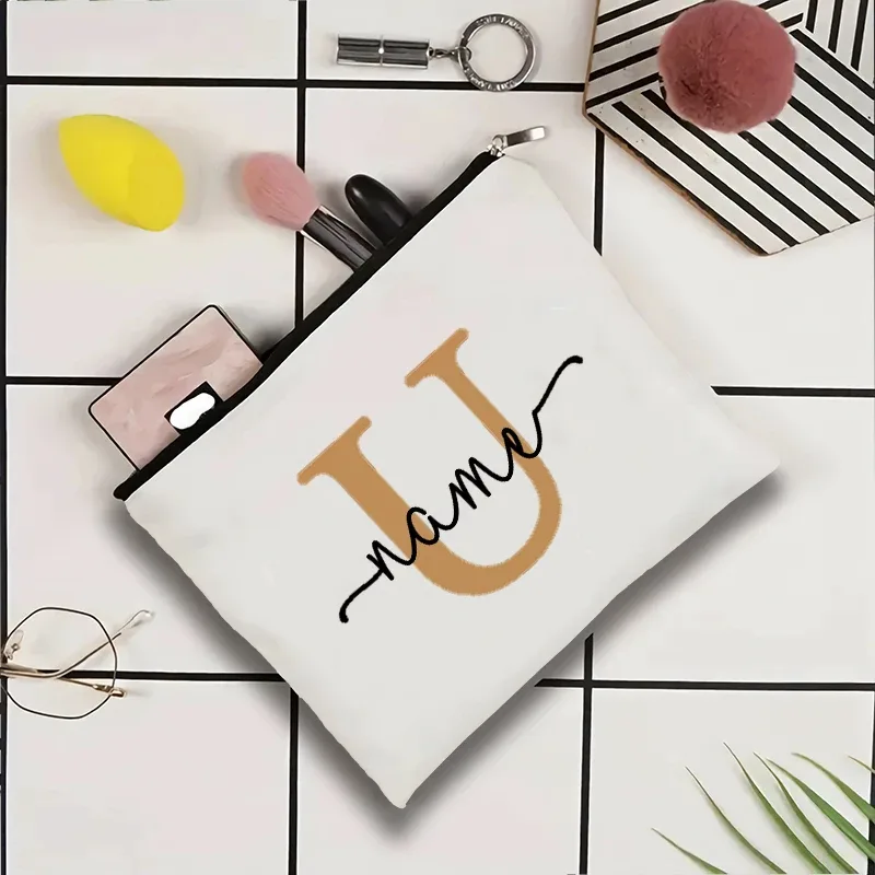 jolie pochette organisatrice en toile, sac de voyage pour cosmétiques et maquillage, trousse de toilette essentielle pour mariage, cadeau d'anniversaire pour enseignant avec nom personnalisé