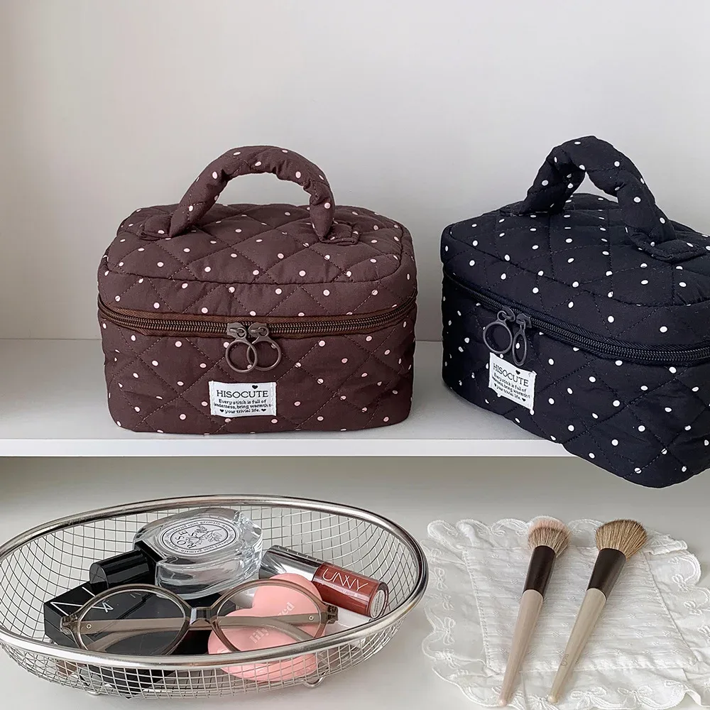 sac de maquillage à pois carrés style y2k, sac de voyage portable grande capacité pour filles, cadeaux d'anniversaire pour femmes