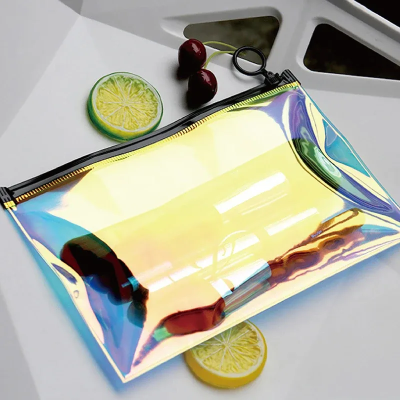 sac à cosmétiques transparent laser pour femmes, joli sac de maquillage, pochette étanche pour voyage, lavage, trousse de beauté, organisateur