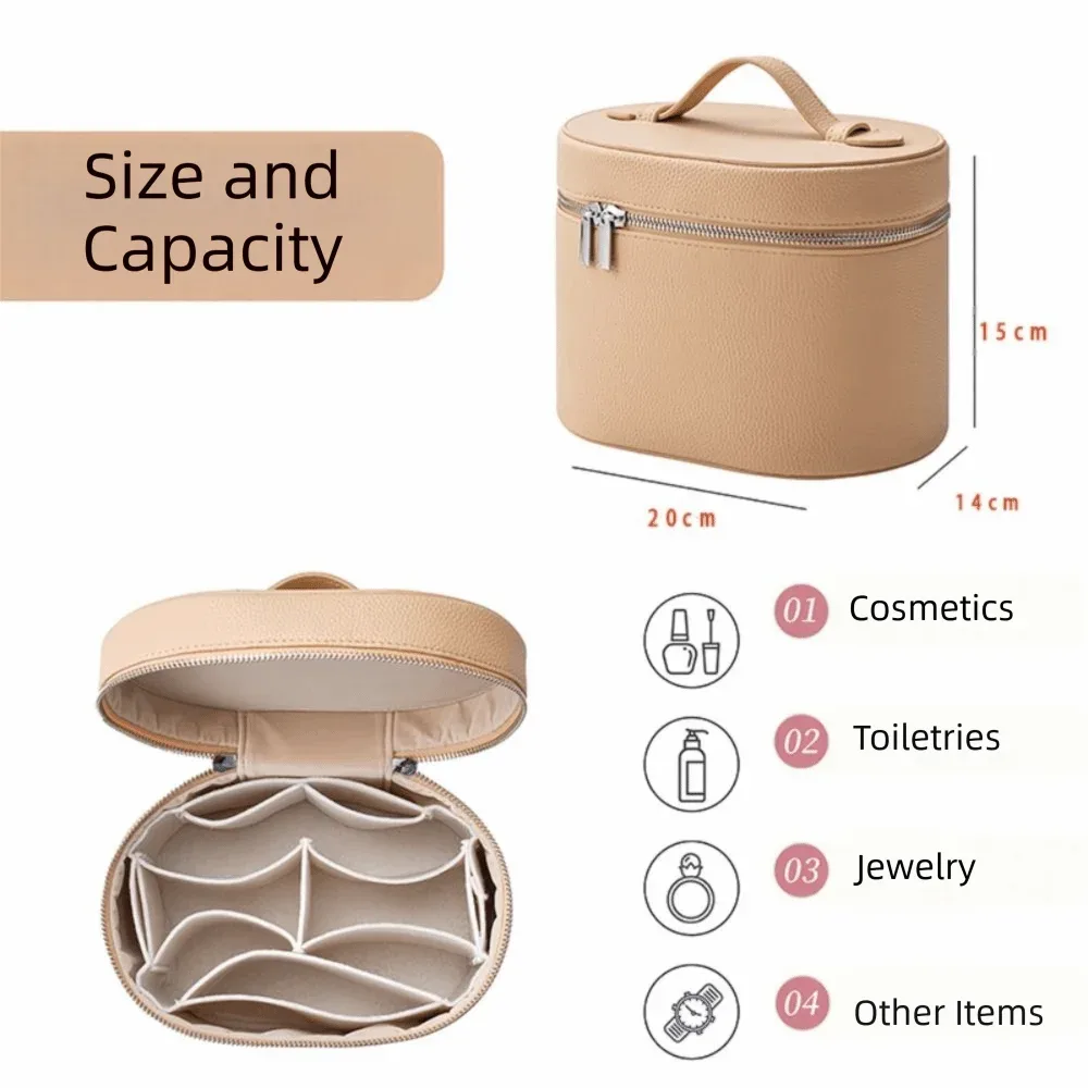 boîte à cosmétiques de grande capacité en cuir pu, sac de rangement de voyage étanche, fermeture à glissière, boîte de rangement interne, pochette de toilette