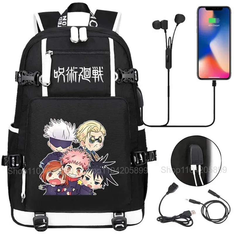 sacs à dos jujutsu kaisen, mochila anime, cartable pour étudiants et adolescents, sac à dos décontracté pour hommes et femmes avec charge usb, sac à dos pour ordinateur portable, voyage en plein air
