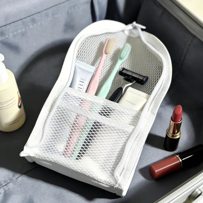 trousse de toilette en maille portable, sac de rangement de voyage, organisateur de toilette autoportant, pochette étanche pour brosse à dents, idéal pour salle de bain, salle de sport, hôtel