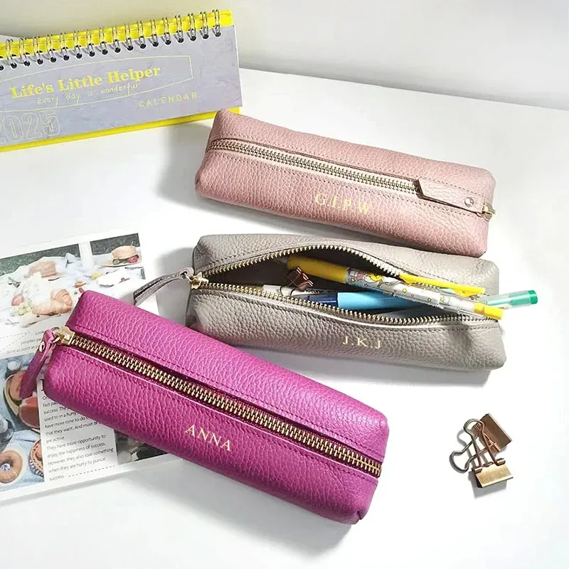 pochette à maquillage en cuir personnalisée, étui à crayons portable et souple, sac cosmétique multifonctionnel pour le rangement et les voyages, pour un usage quotidien